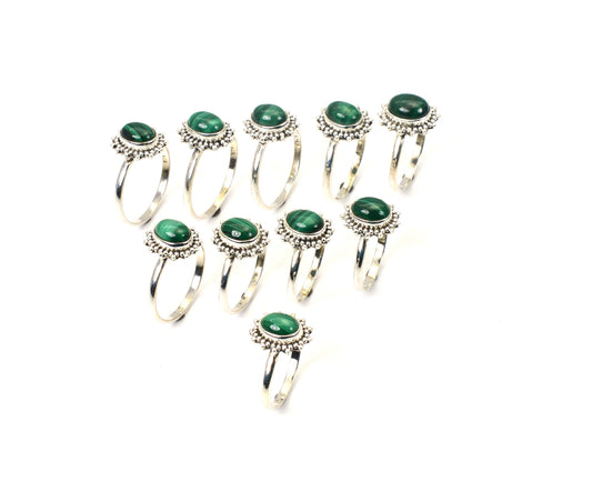 WHOLESALE 10PC 925 SOLID STERLING SILVER GREEN MALACHITE RING LOT