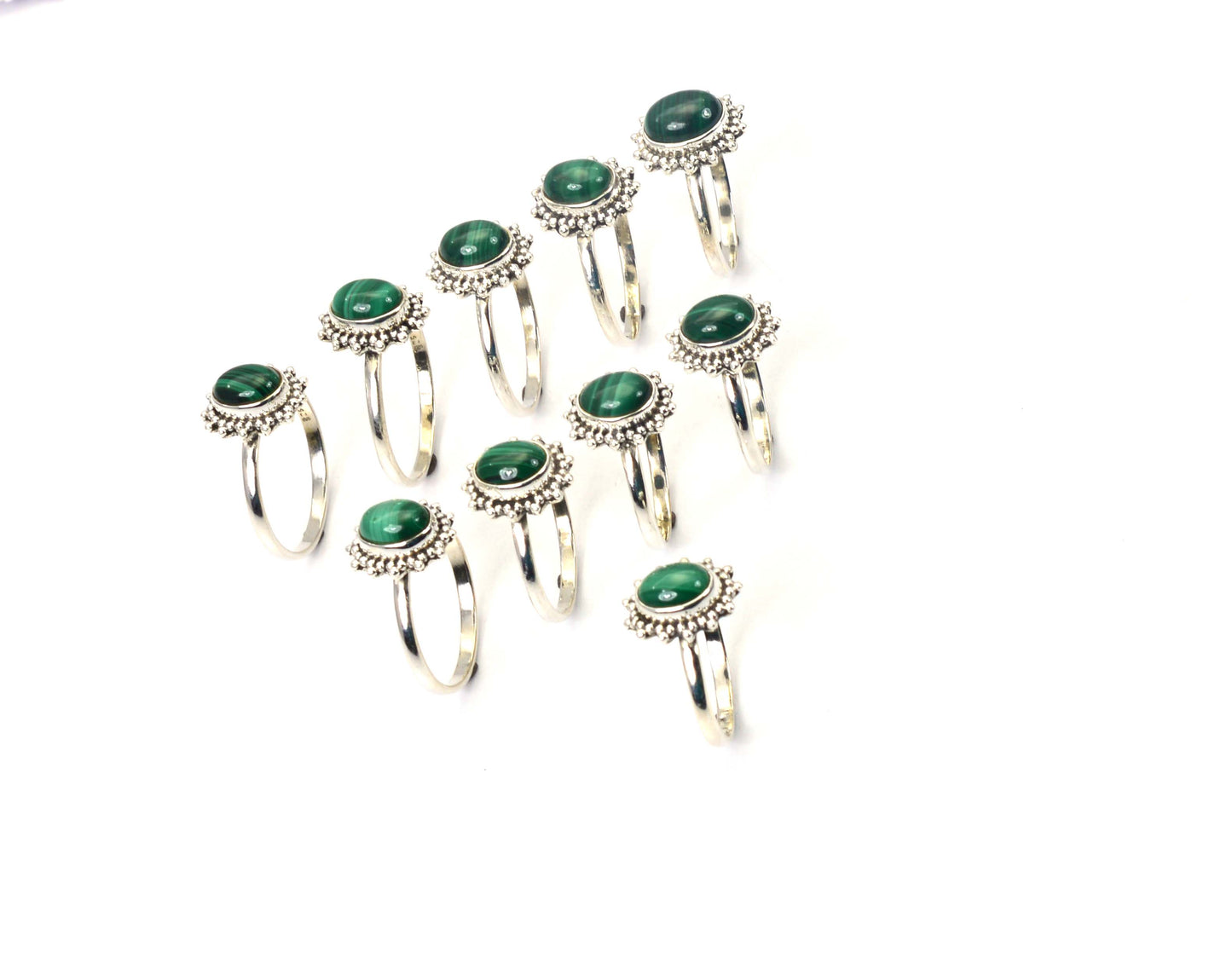 WHOLESALE 10PC 925 SOLID STERLING SILVER GREEN MALACHITE RING LOT