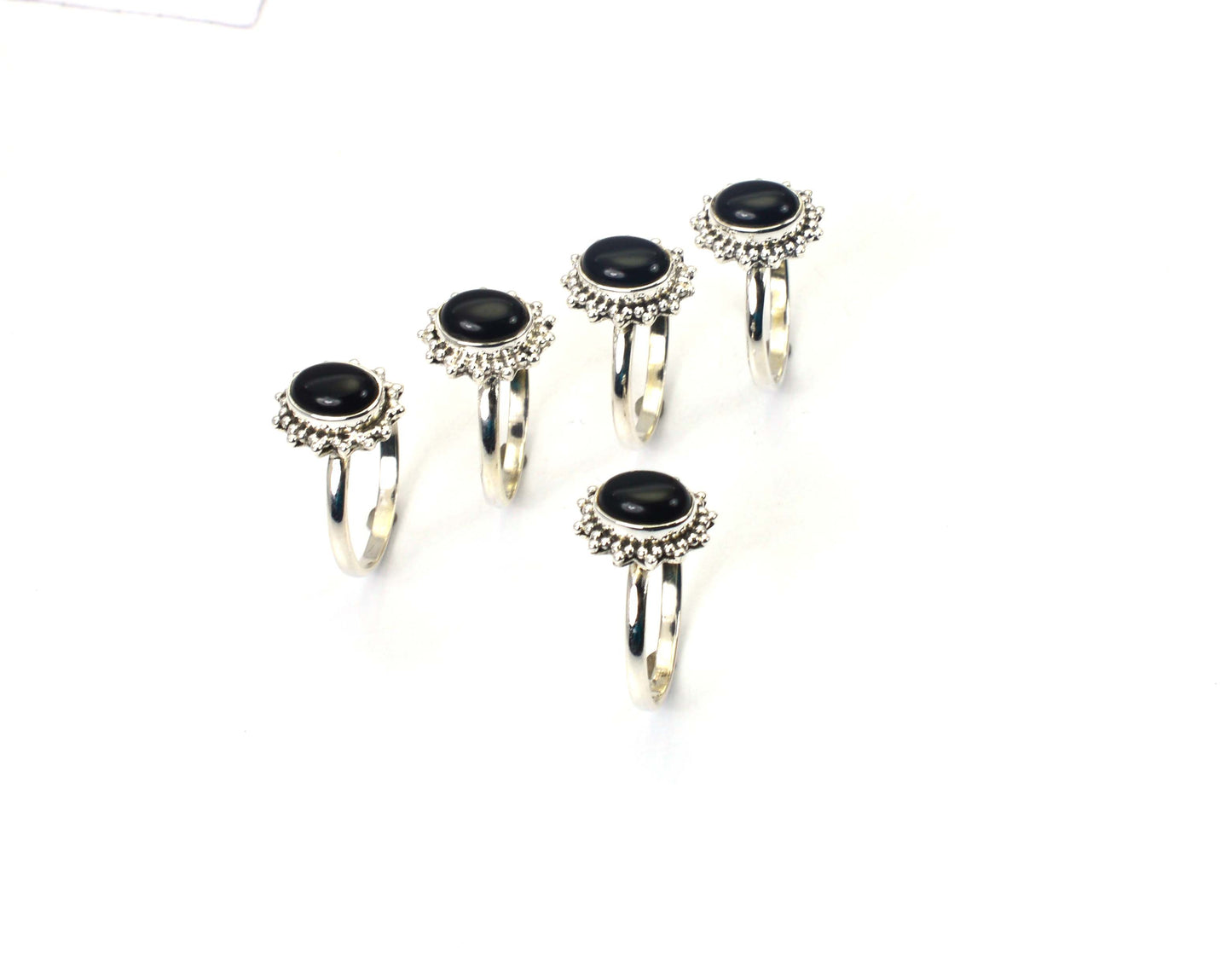 WHOLESALE 5PC 925 SOLID STERLING SILVER BLACK ONYX RING LOT