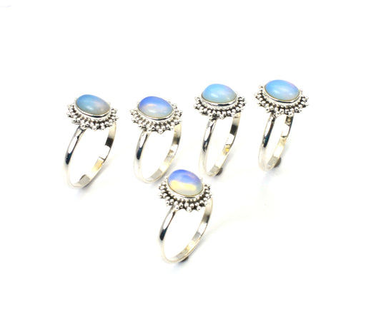 WHOLESALE 5PC 925 SOLID STERLING SILVER MILKY OPALITE RING LOT