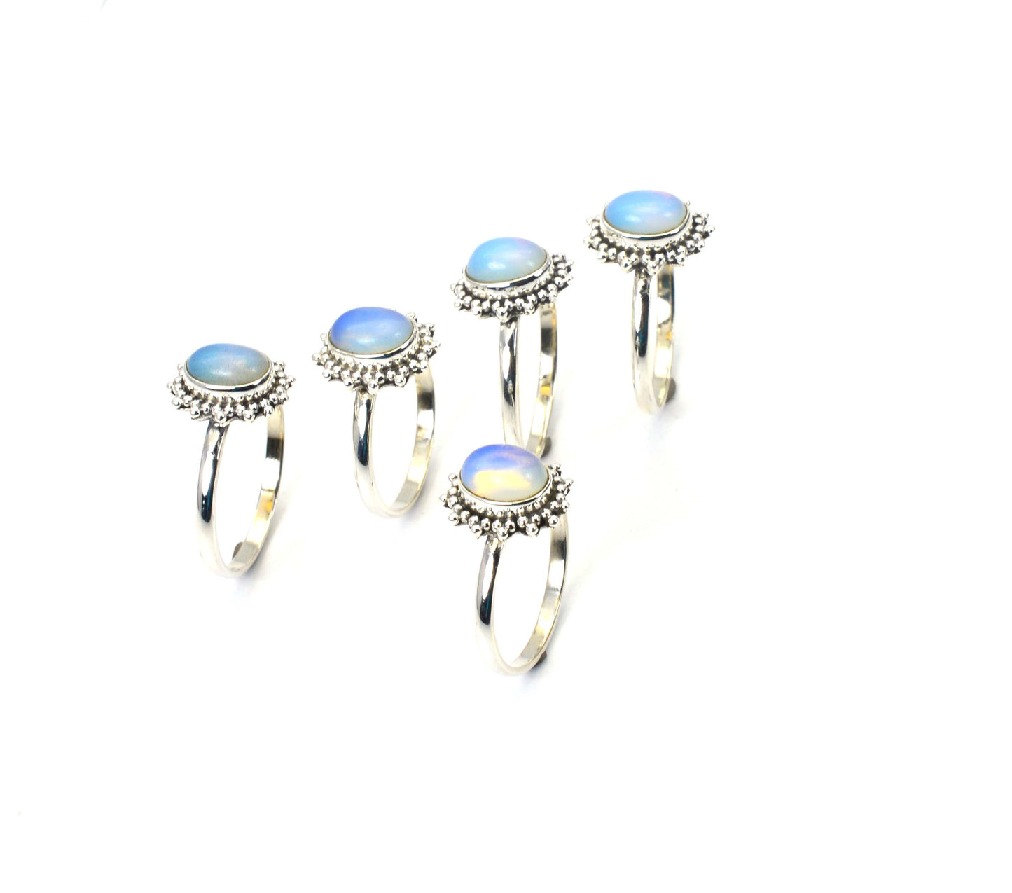 WHOLESALE 5PC 925 SOLID STERLING SILVER MILKY OPALITE RING LOT