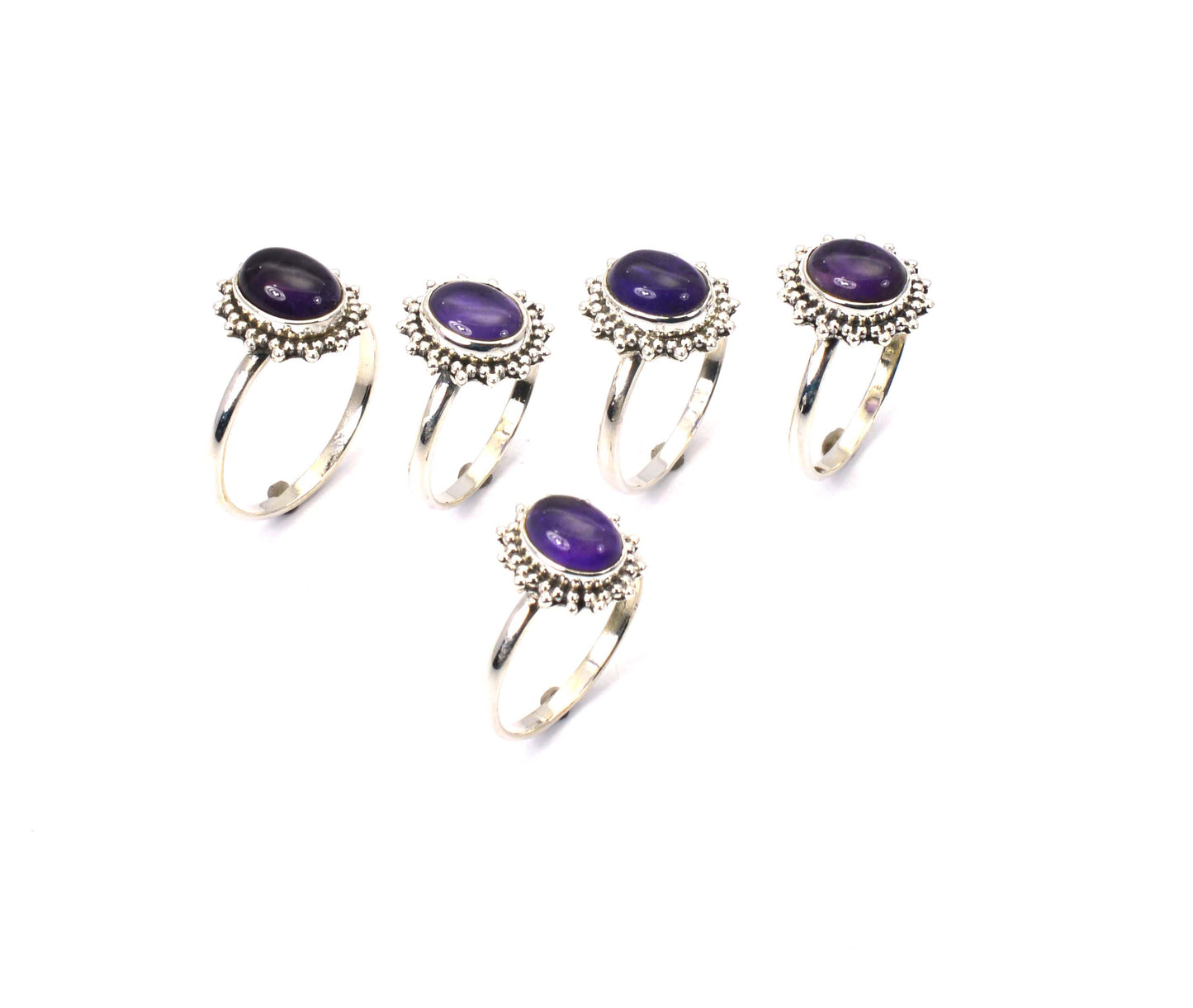 WHOLESALE 5PC 925 SOLID STERLING SILVER PURPLE AMETHYST RING LOT