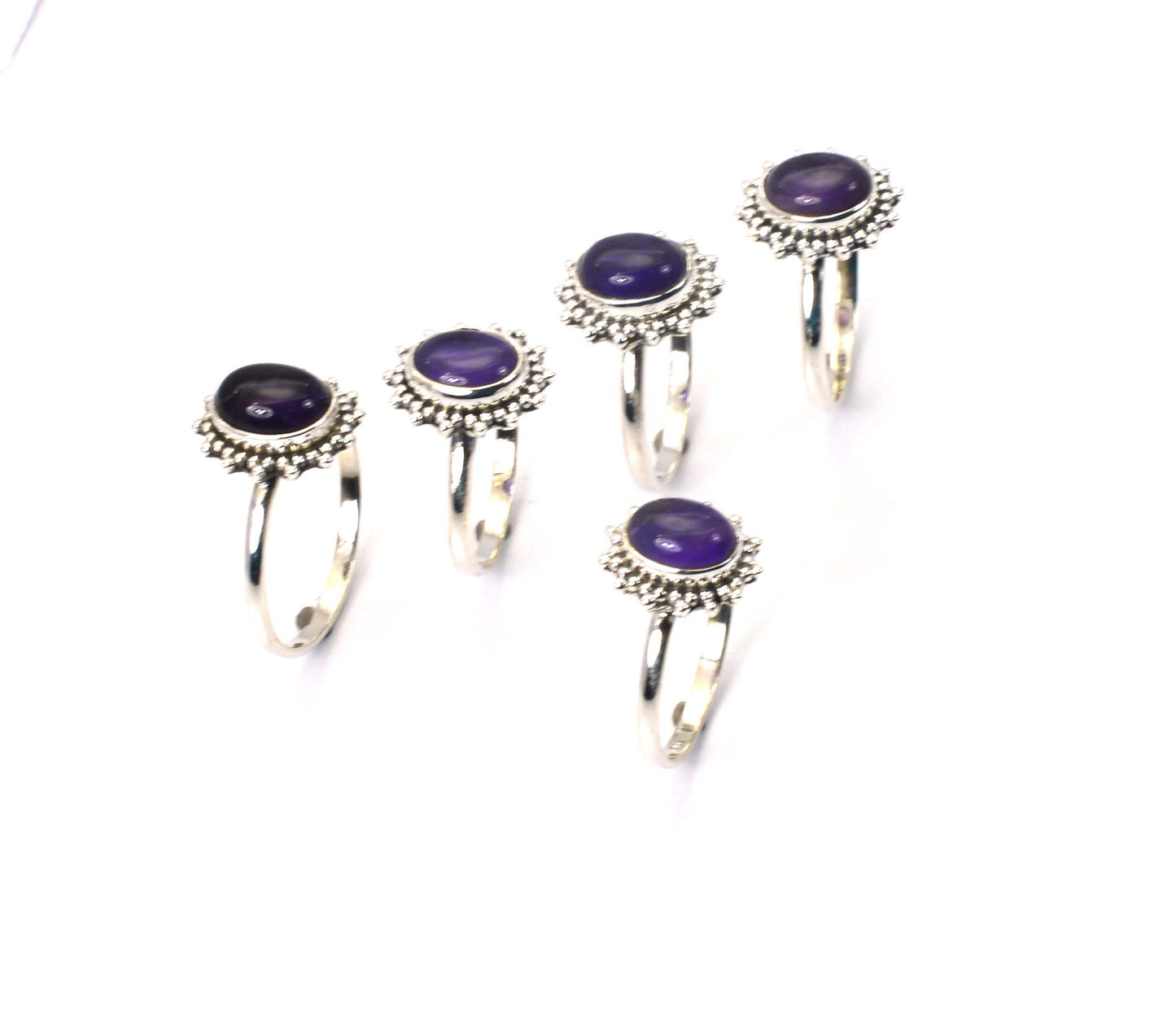 WHOLESALE 5PC 925 SOLID STERLING SILVER PURPLE AMETHYST RING LOT