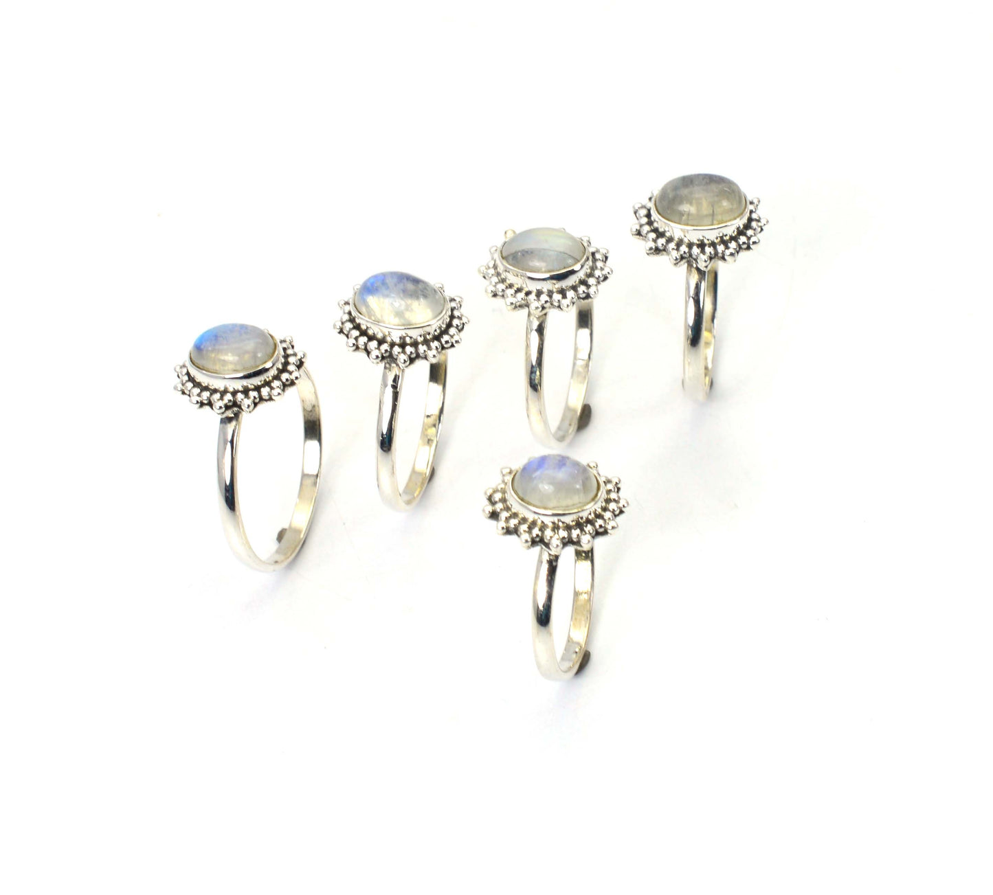 WHOLESALE 5PC 925 SOLID STERLING SILVER WHITE RAINBOW MOONSTONE RING LOT
