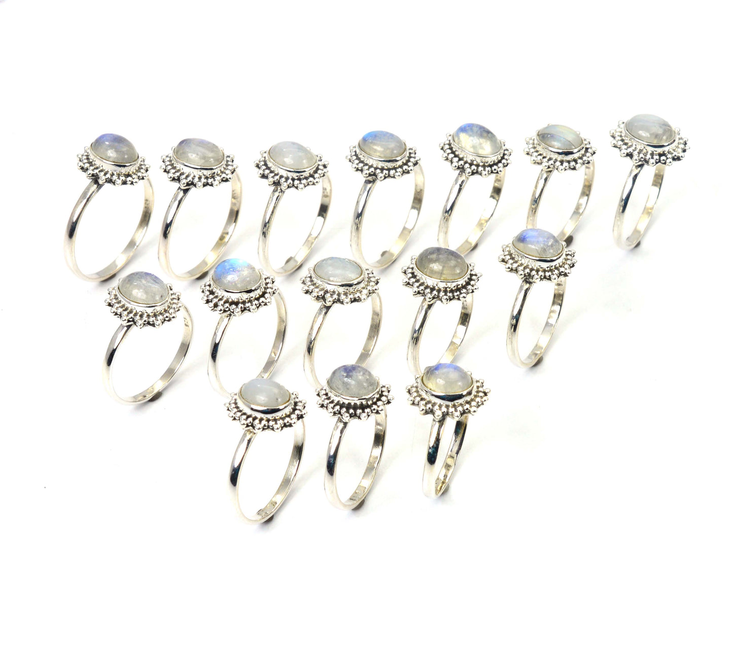 WHOLESALE 15PC 925 SOLID STERLING SILVER WHITE RAINBOW MOONSTONE RING LOT