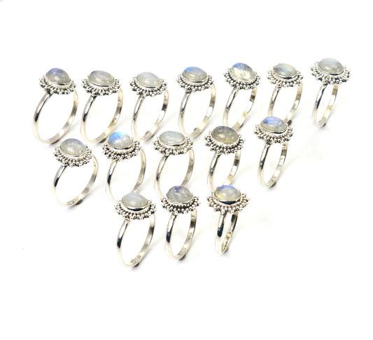 WHOLESALE 15PC 925 SOLID STERLING SILVER WHITE RAINBOW MOONSTONE RING LOT