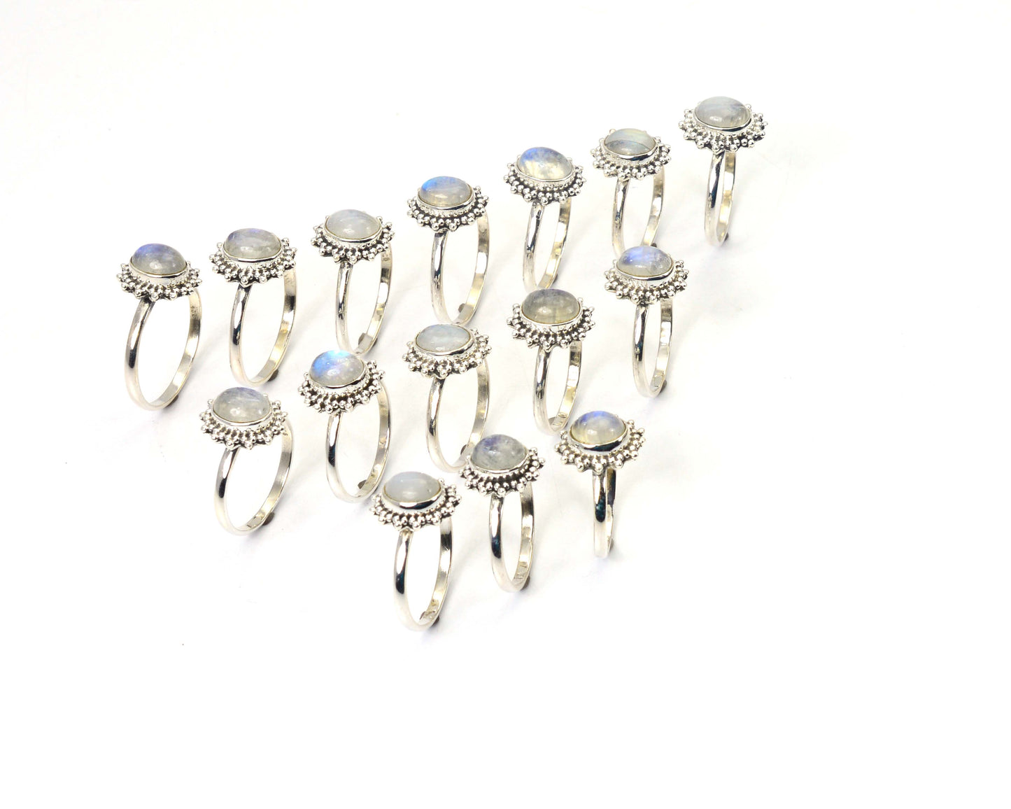 WHOLESALE 15PC 925 SOLID STERLING SILVER WHITE RAINBOW MOONSTONE RING LOT