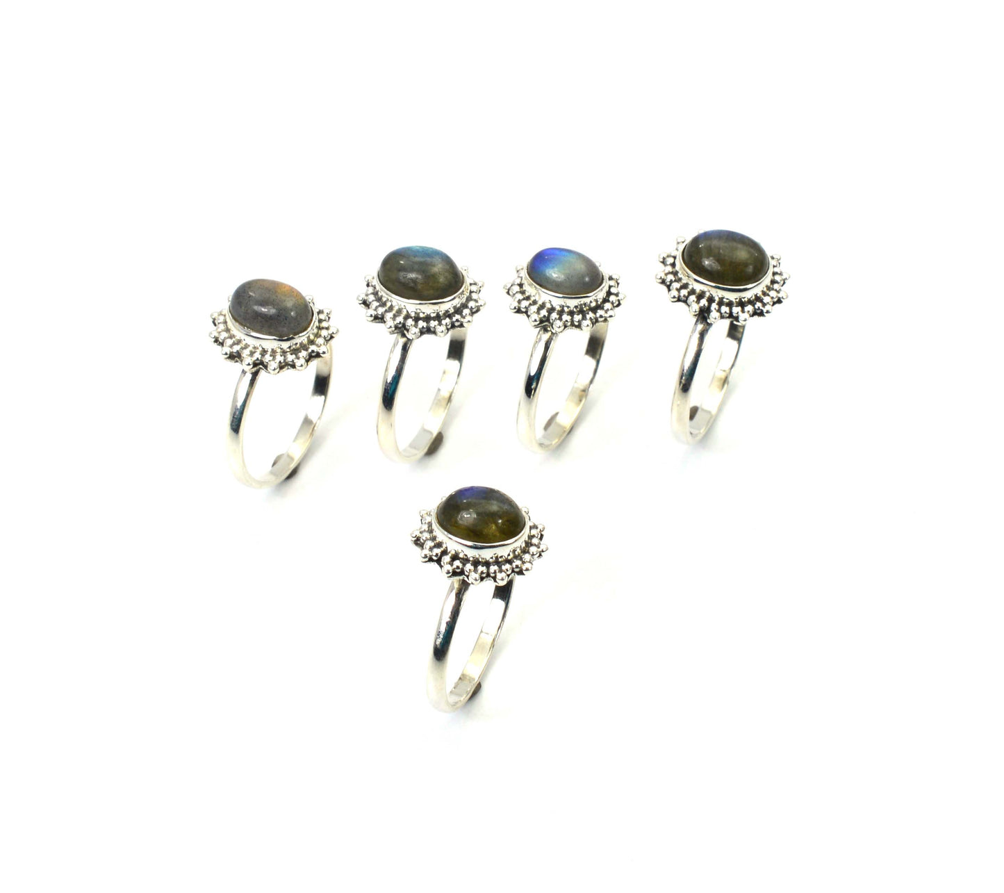 WHOLESALE 5PC 925 SOLID STERLING SILVER LABRADORITE RING LOT