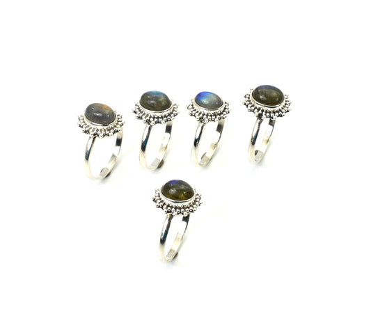 WHOLESALE 5PC 925 SOLID STERLING SILVER LABRADORITE RING LOT