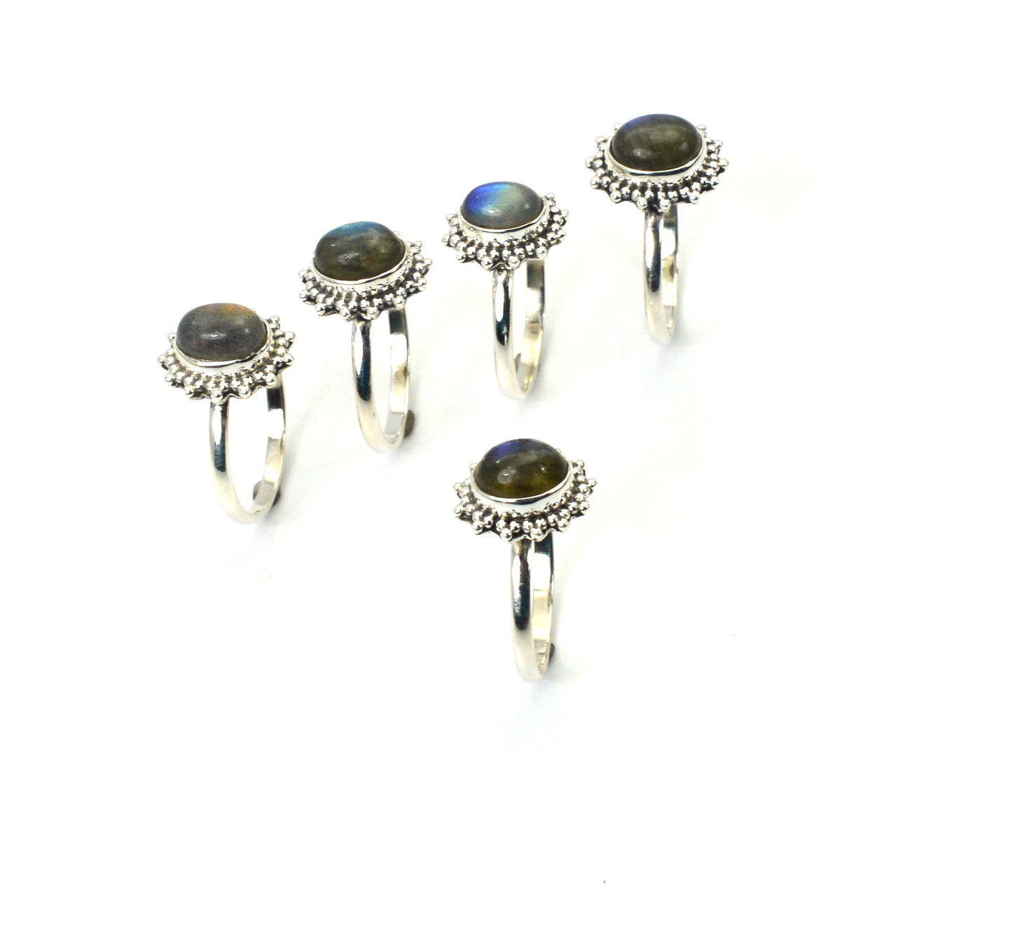 WHOLESALE 5PC 925 SOLID STERLING SILVER LABRADORITE RING LOT
