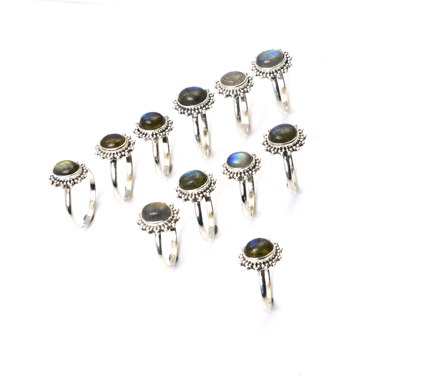 WHOLESALE 11PC 925 SOLID STERLING SILVER LABRADORITE RING LOT