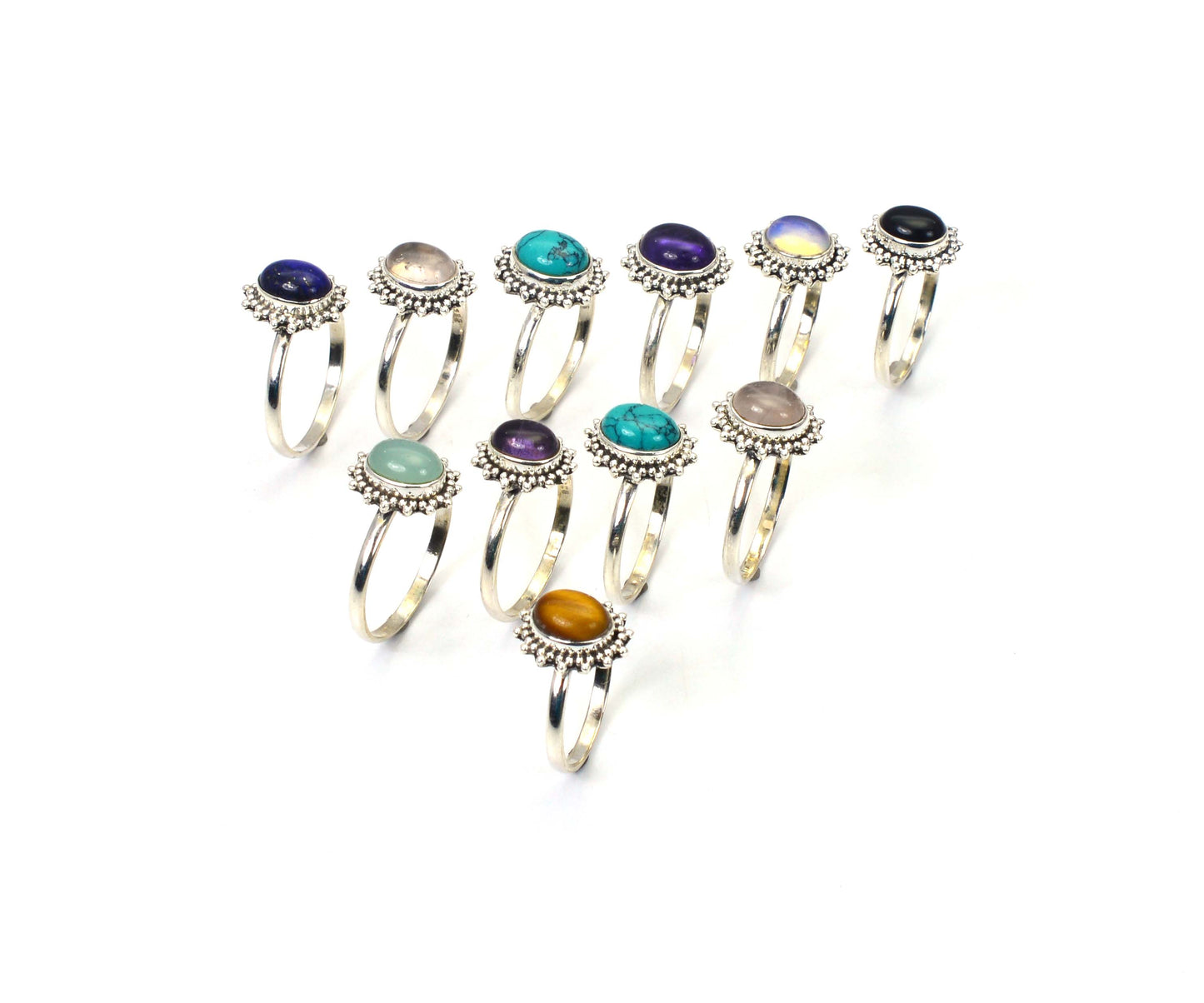 WHOLESALE 11PC 925 SOLID STERLING SILVER AQUA CHALCEDONY MIX STONE RING LOT