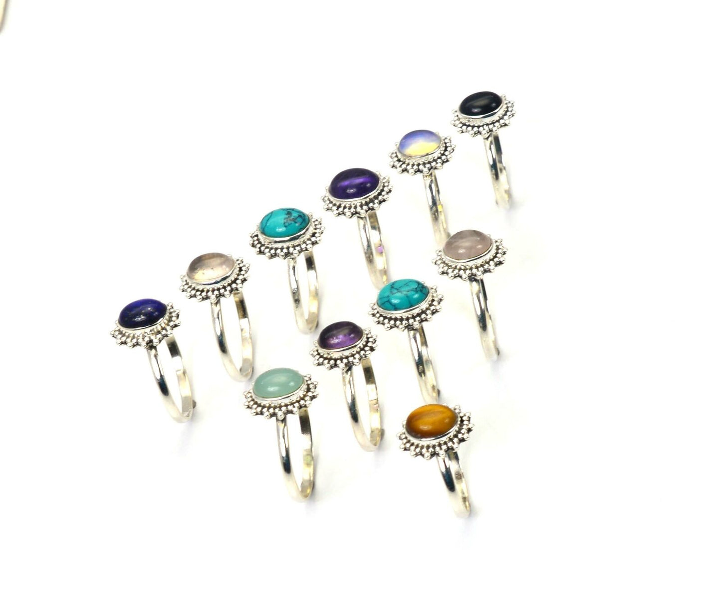 WHOLESALE 11PC 925 SOLID STERLING SILVER AQUA CHALCEDONY MIX STONE RING LOT