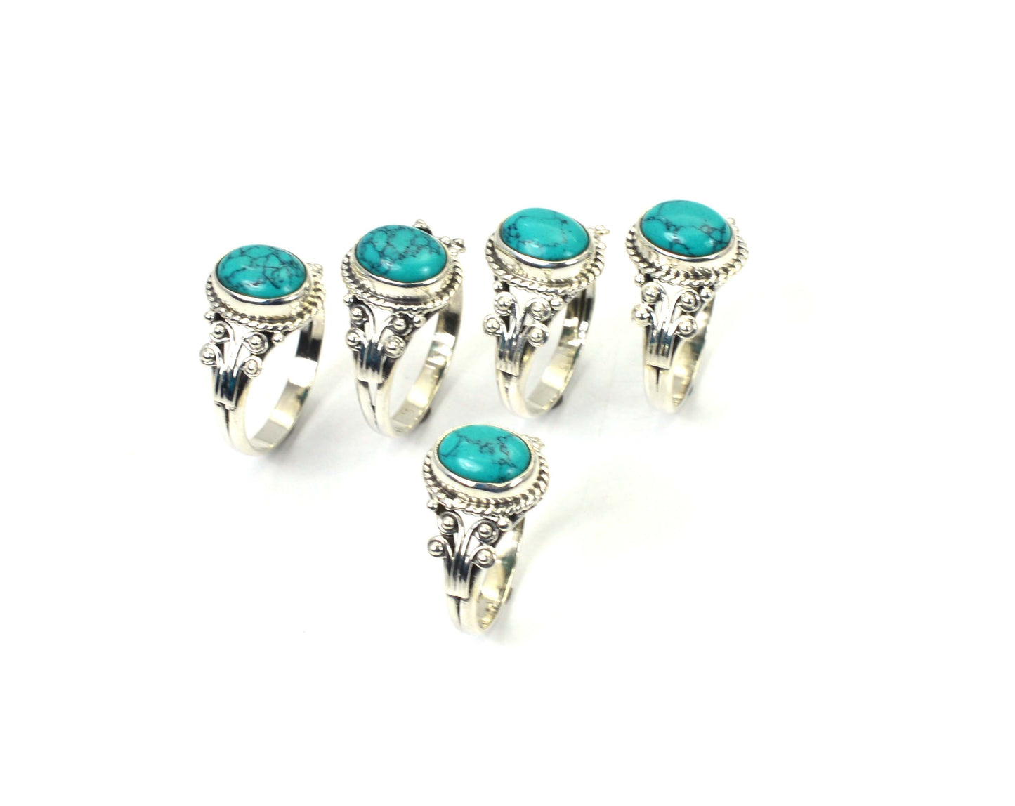 WHOLESALE 5PC 925 SOLID STERLING SILVER BLUE TURQUOISE RING LOT