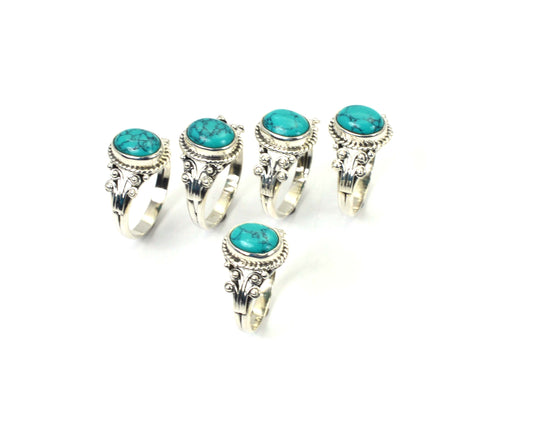 WHOLESALE 5PC 925 SOLID STERLING SILVER BLUE TURQUOISE RING LOT