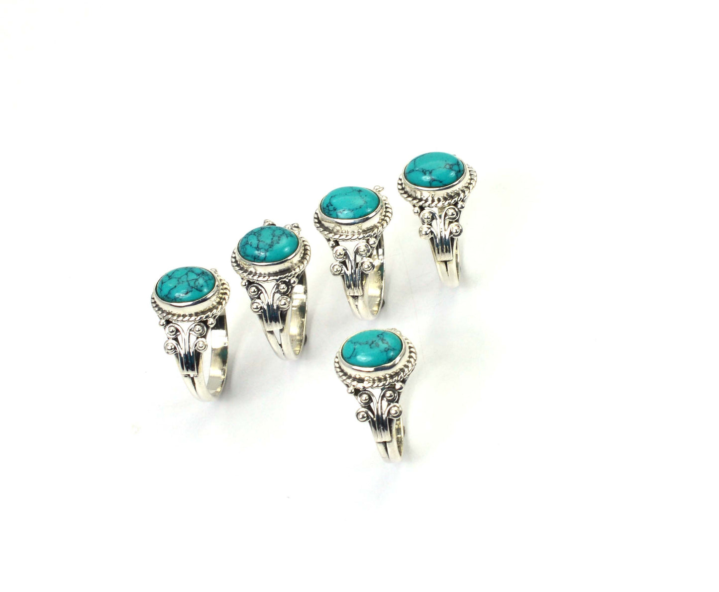 WHOLESALE 5PC 925 SOLID STERLING SILVER BLUE TURQUOISE RING LOT