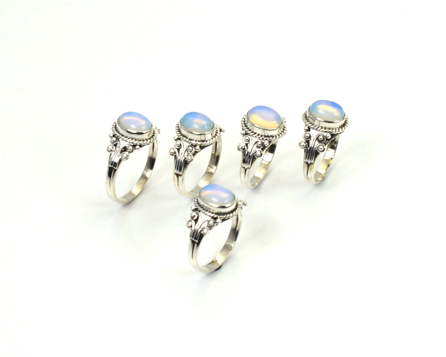 WHOLESALE 5PC 925 SOLID STERLING SILVER MILKY OPALITE RING LOT