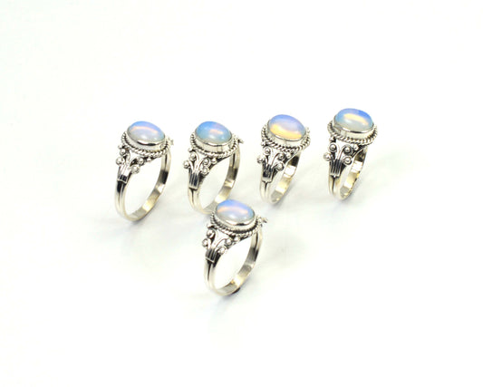 WHOLESALE 5PC 925 SOLID STERLING SILVER MILKY OPALITE RING LOT