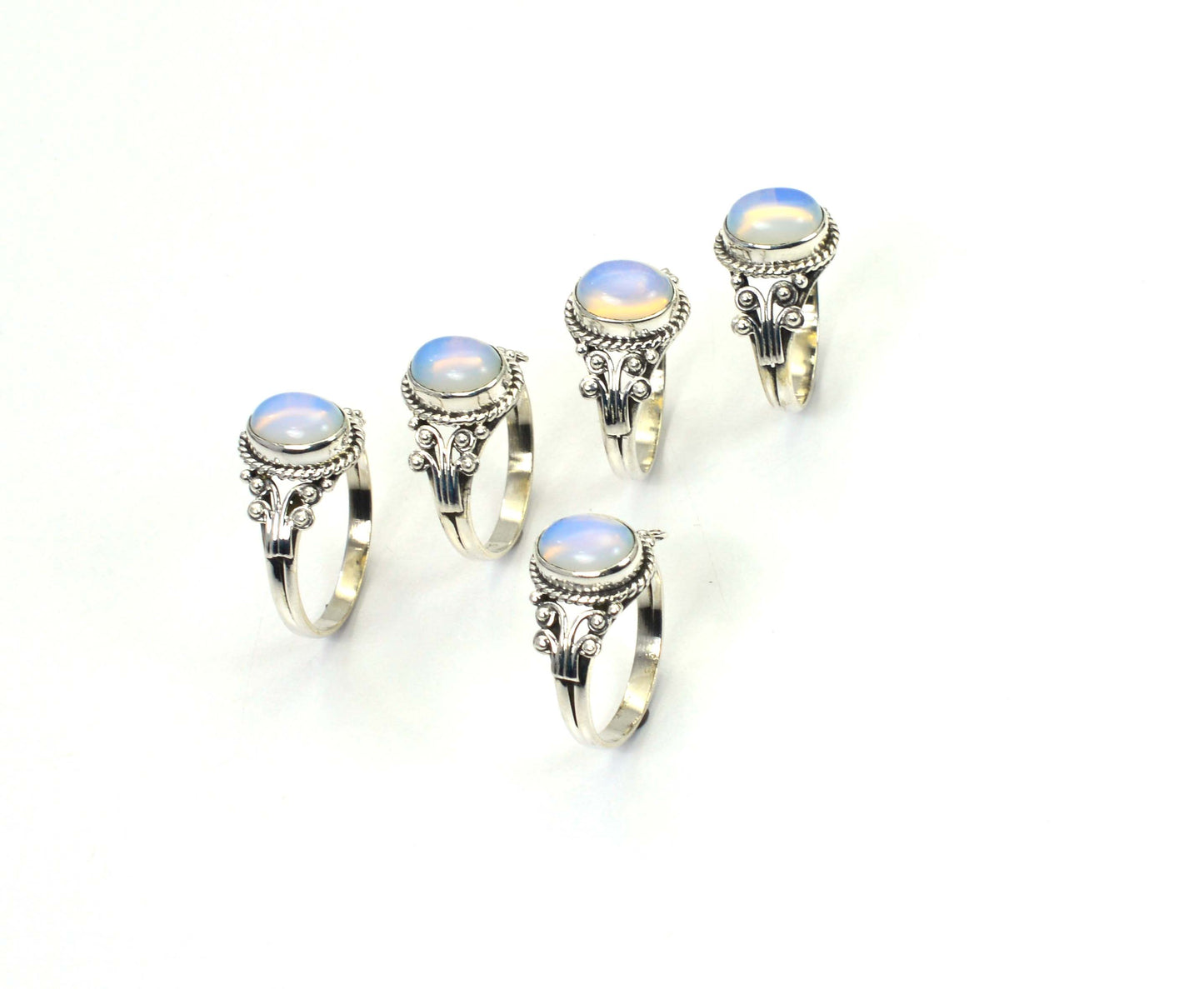 WHOLESALE 5PC 925 SOLID STERLING SILVER MILKY OPALITE RING LOT