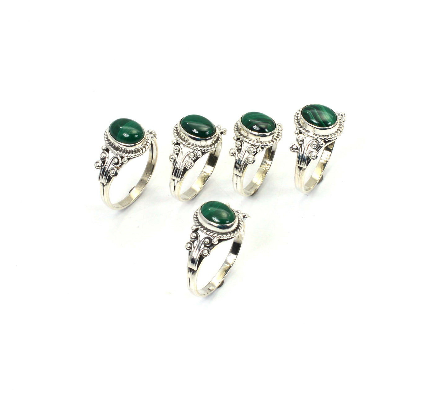WHOLESALE 5PC 925 SOLID STERLING SILVER GREEN MALACHITE RING LOT