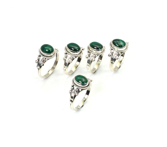 WHOLESALE 5PC 925 SOLID STERLING SILVER GREEN MALACHITE RING LOT