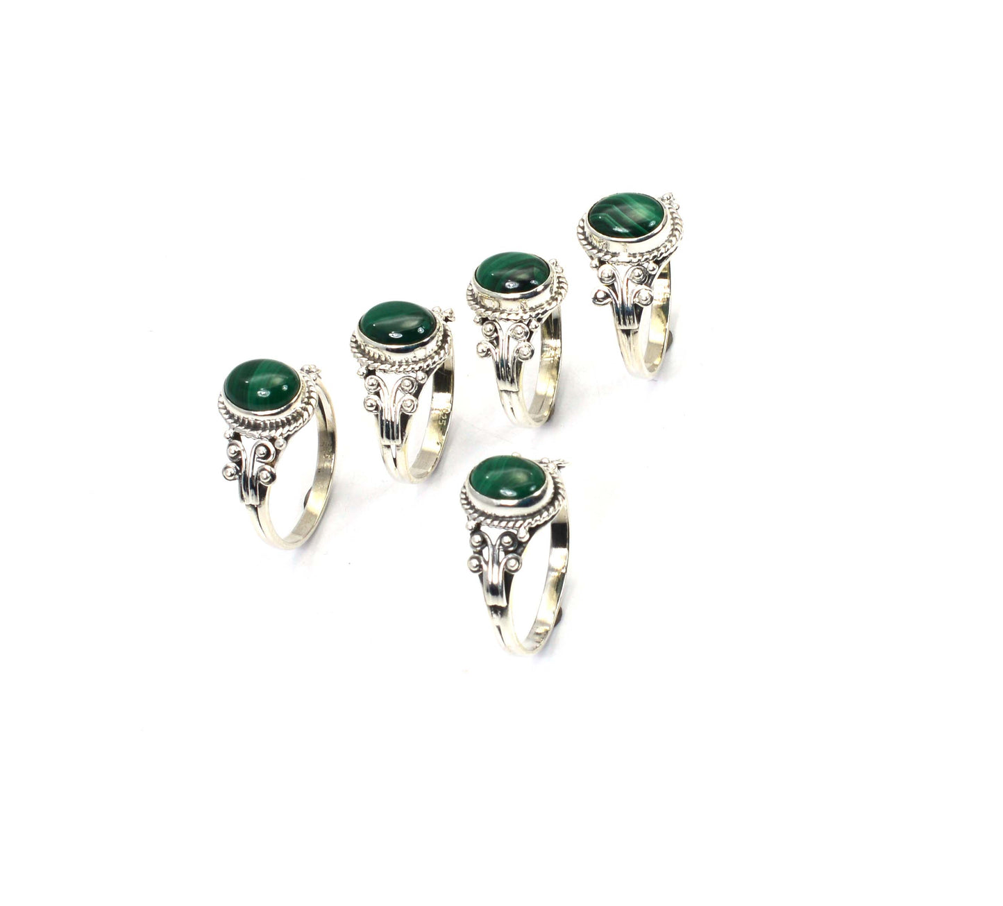 WHOLESALE 5PC 925 SOLID STERLING SILVER GREEN MALACHITE RING LOT