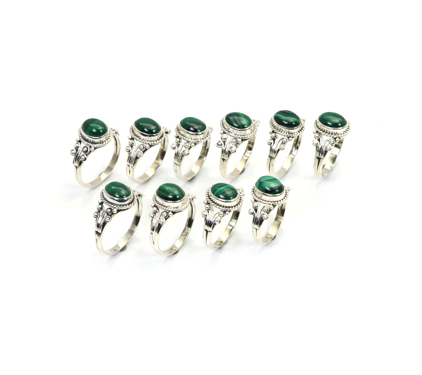 WHOLESALE 10PC 925 SOLID STERLING SILVER GREEN MALACHITE RING LOT