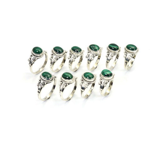 WHOLESALE 10PC 925 SOLID STERLING SILVER GREEN MALACHITE RING LOT