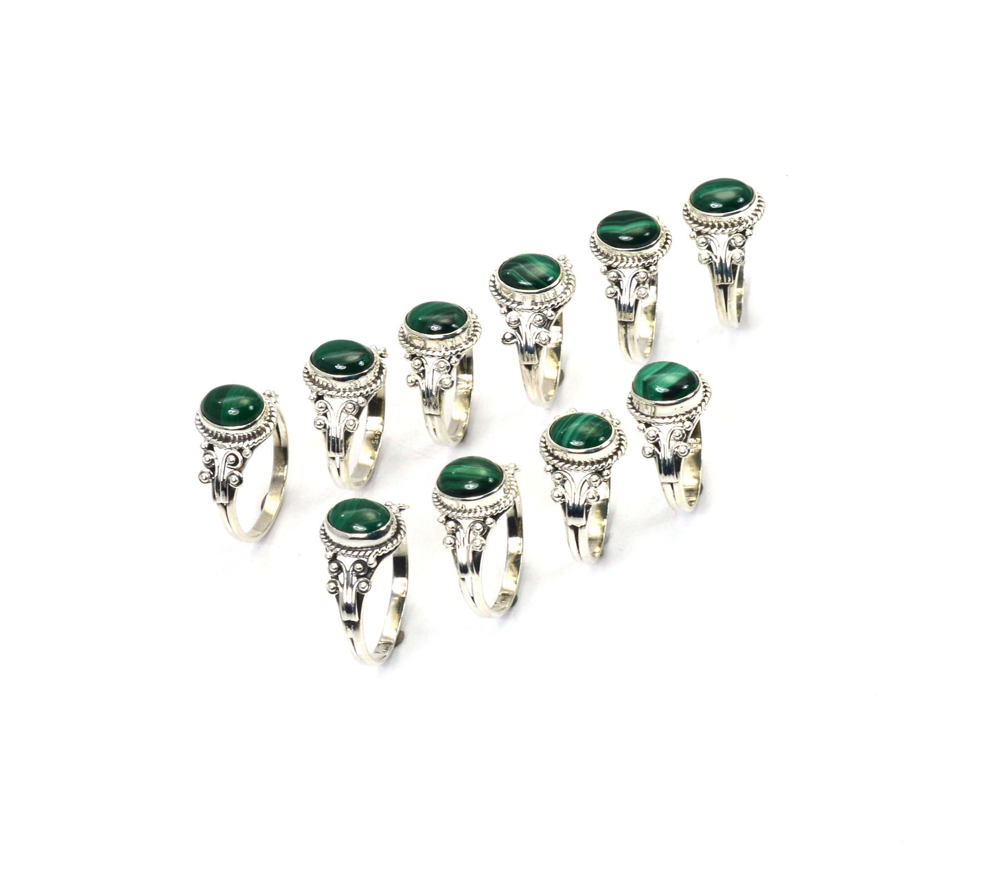 WHOLESALE 10PC 925 SOLID STERLING SILVER GREEN MALACHITE RING LOT