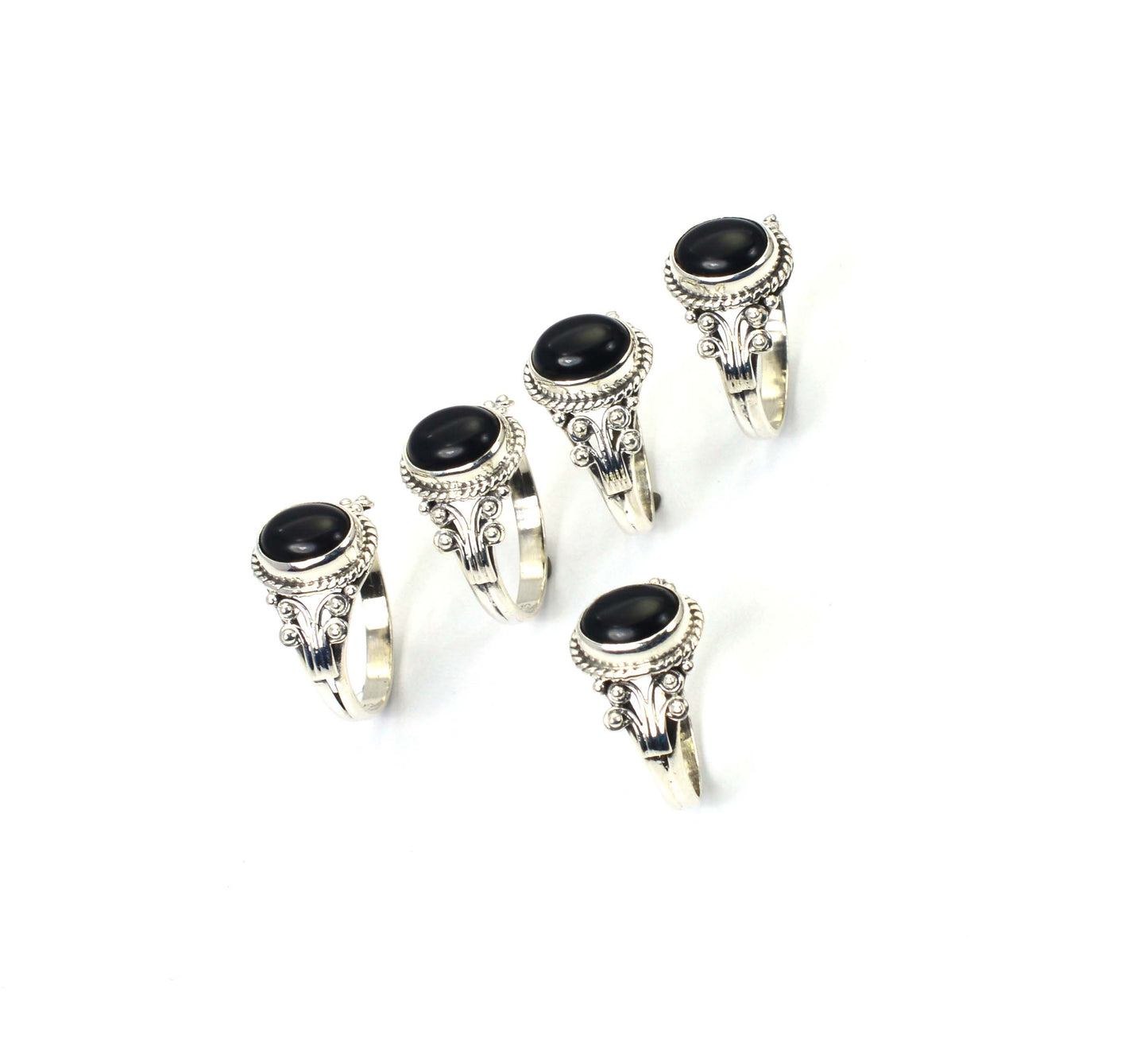 WHOLESALE 5PC 925 SOLID STERLING SILVER BLACK ONYX RING LOT