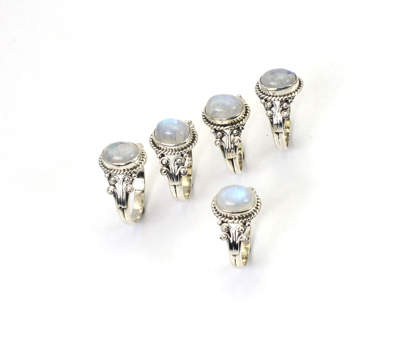 WHOLESALE 5PC 925 SOLID STERLING SILVER WHITE RAINBOW MOONSTONE RING LOT