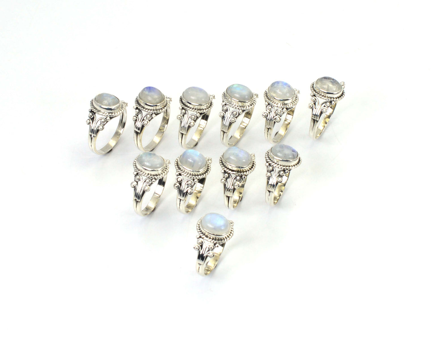 WHOLESALE 11PC 925 SOLID STERLING SILVER WHITE RAINBOW MOONSTONE RING LOT
