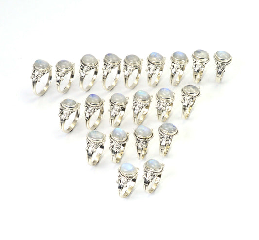 WHOLESALE 21PC 925 SOLID STERLING SILVER WHITE RAINBOW MOONSTONE RING LOT