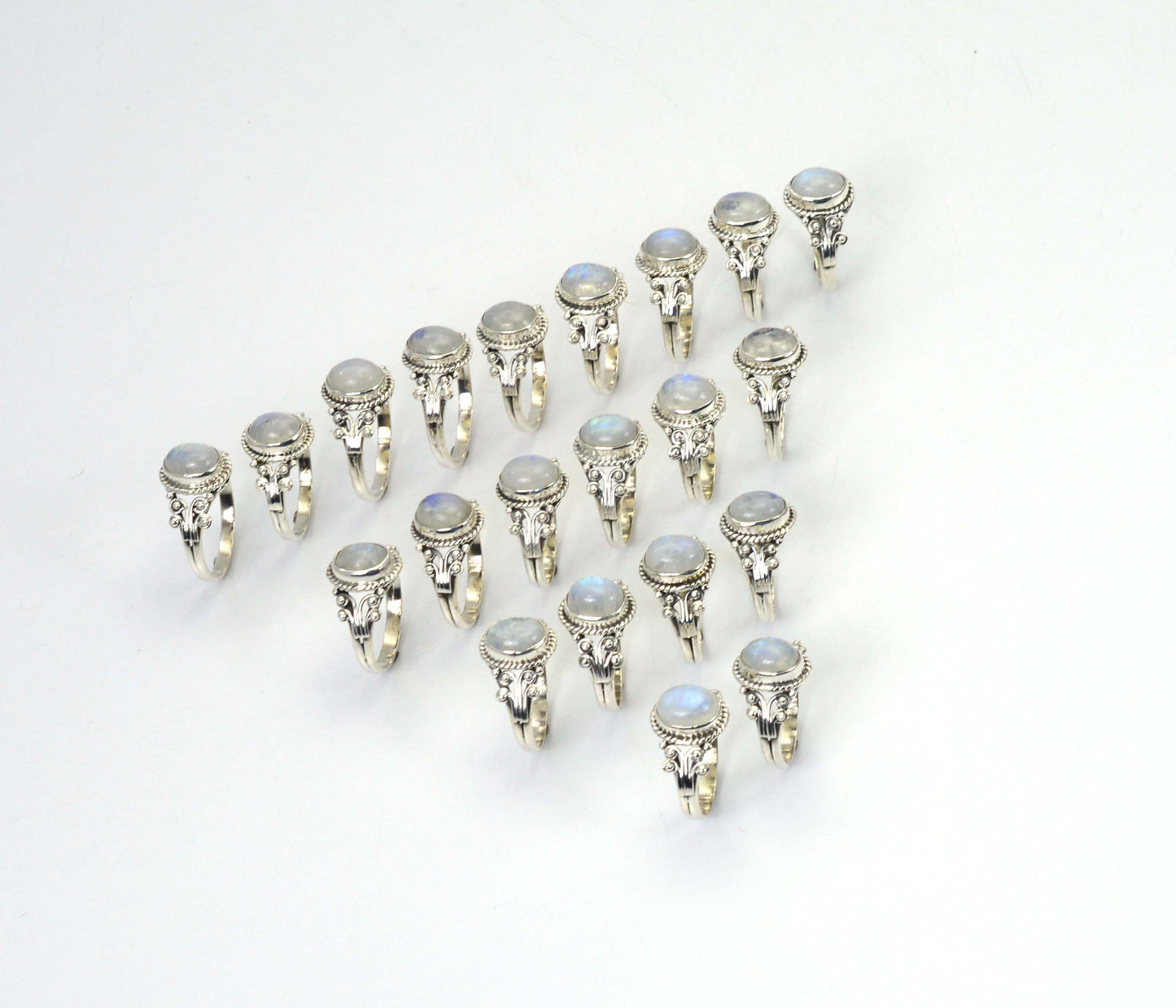 WHOLESALE 21PC 925 SOLID STERLING SILVER WHITE RAINBOW MOONSTONE RING LOT