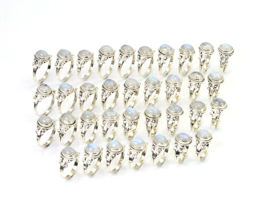 WHOLESALE 35PC 925 SOLID STERLING SILVER WHITE RAINBOW MOONSTONE RING LOT