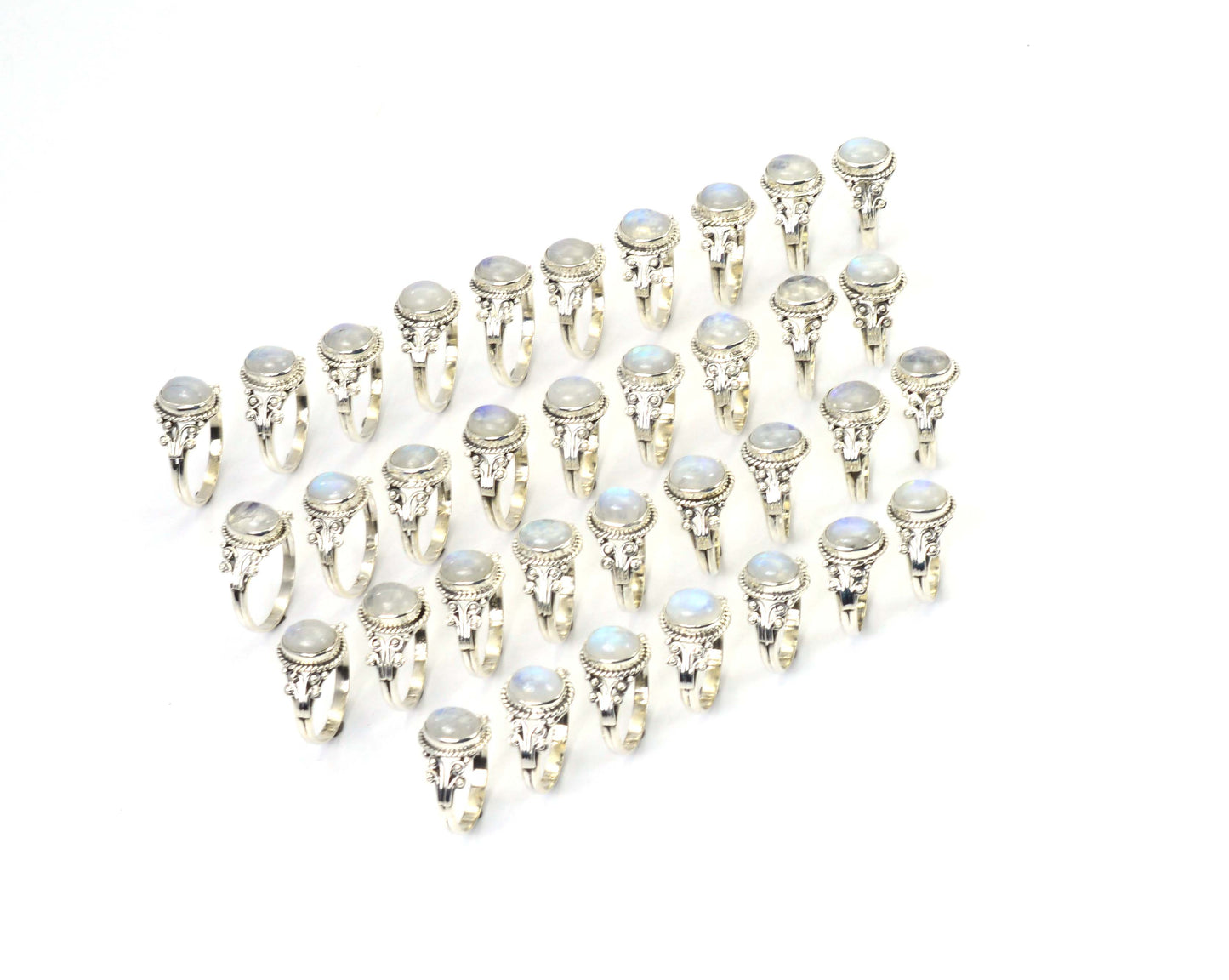 WHOLESALE 35PC 925 SOLID STERLING SILVER WHITE RAINBOW MOONSTONE RING LOT