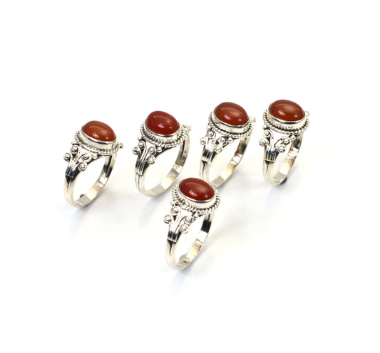 WHOLESALE 5PC 925 SOLID STERLING SILVER RED CARNELIAN RING LOT
