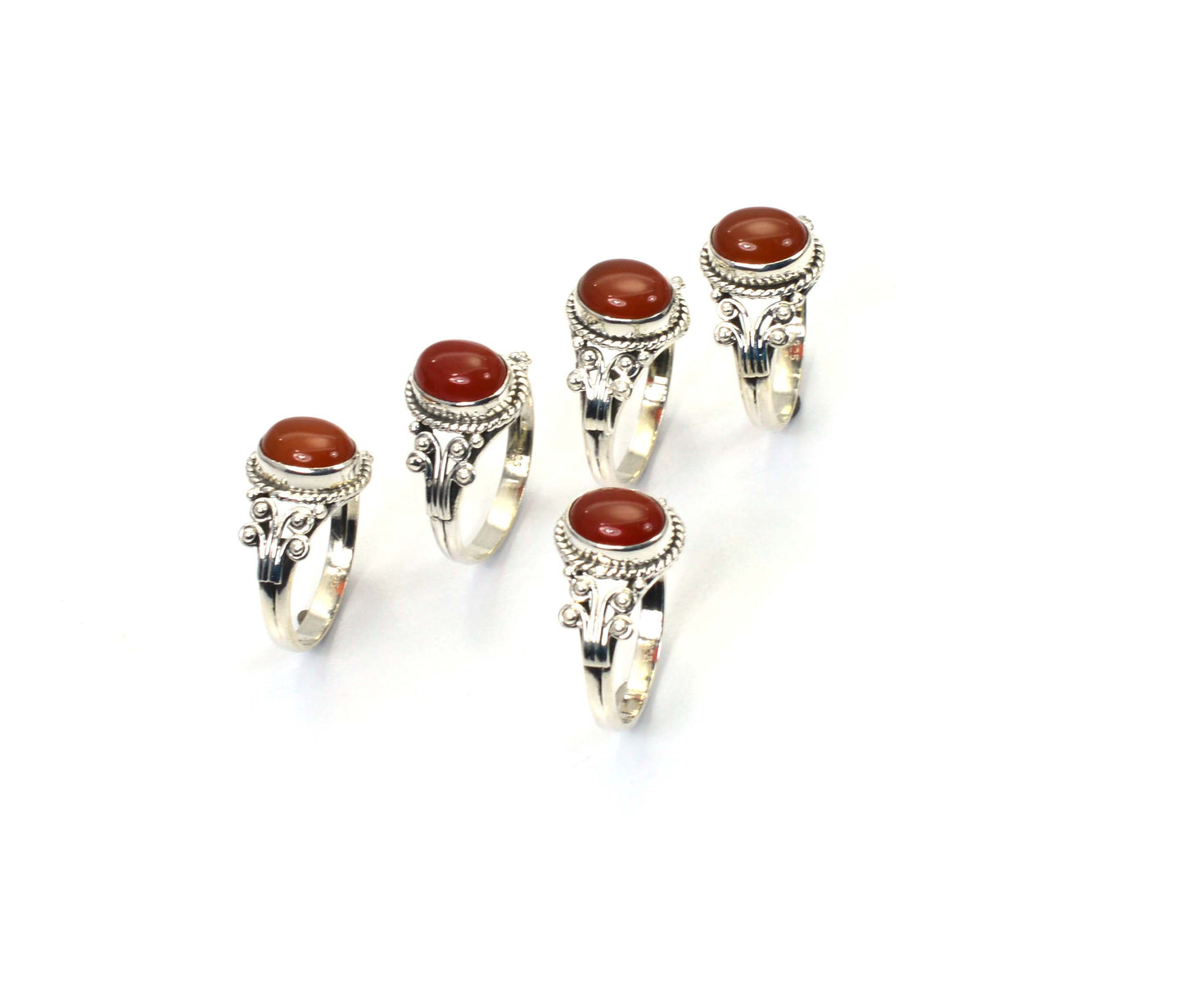 WHOLESALE 5PC 925 SOLID STERLING SILVER RED CARNELIAN RING LOT