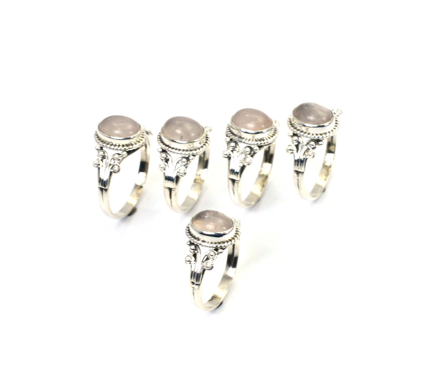 WHOLESALE 5PC 925 SOLID STERLING SILVER PINK ROSE QUARTZ RING LOT