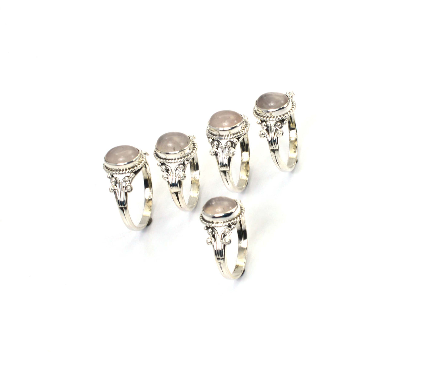 WHOLESALE 5PC 925 SOLID STERLING SILVER PINK ROSE QUARTZ RING LOT