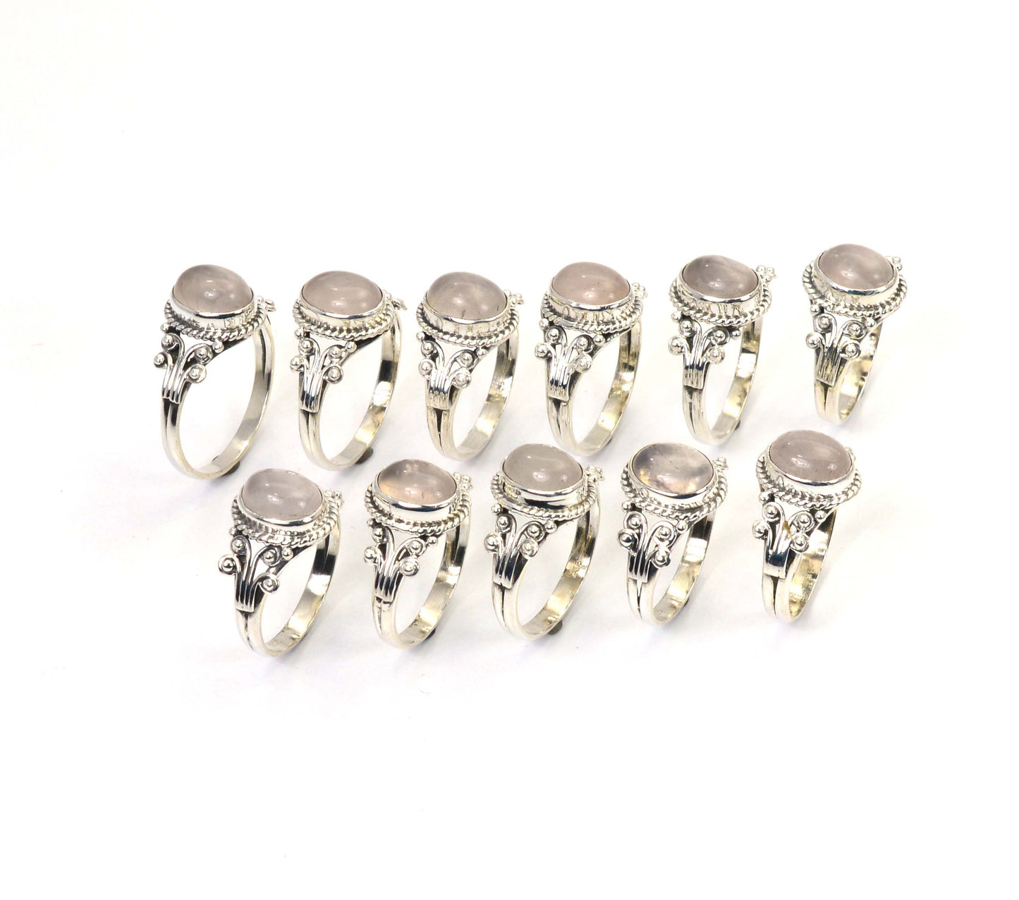 WHOLESALE 11PC 925 SOLID STERLING SILVER PINK ROSE QUARTZ RING LOT