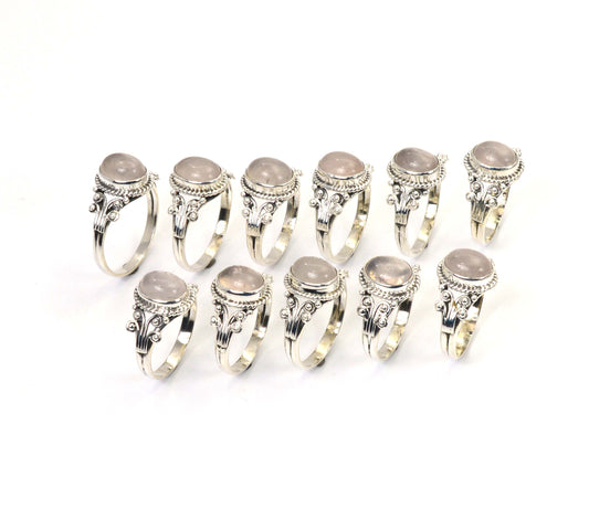 WHOLESALE 11PC 925 SOLID STERLING SILVER PINK ROSE QUARTZ RING LOT