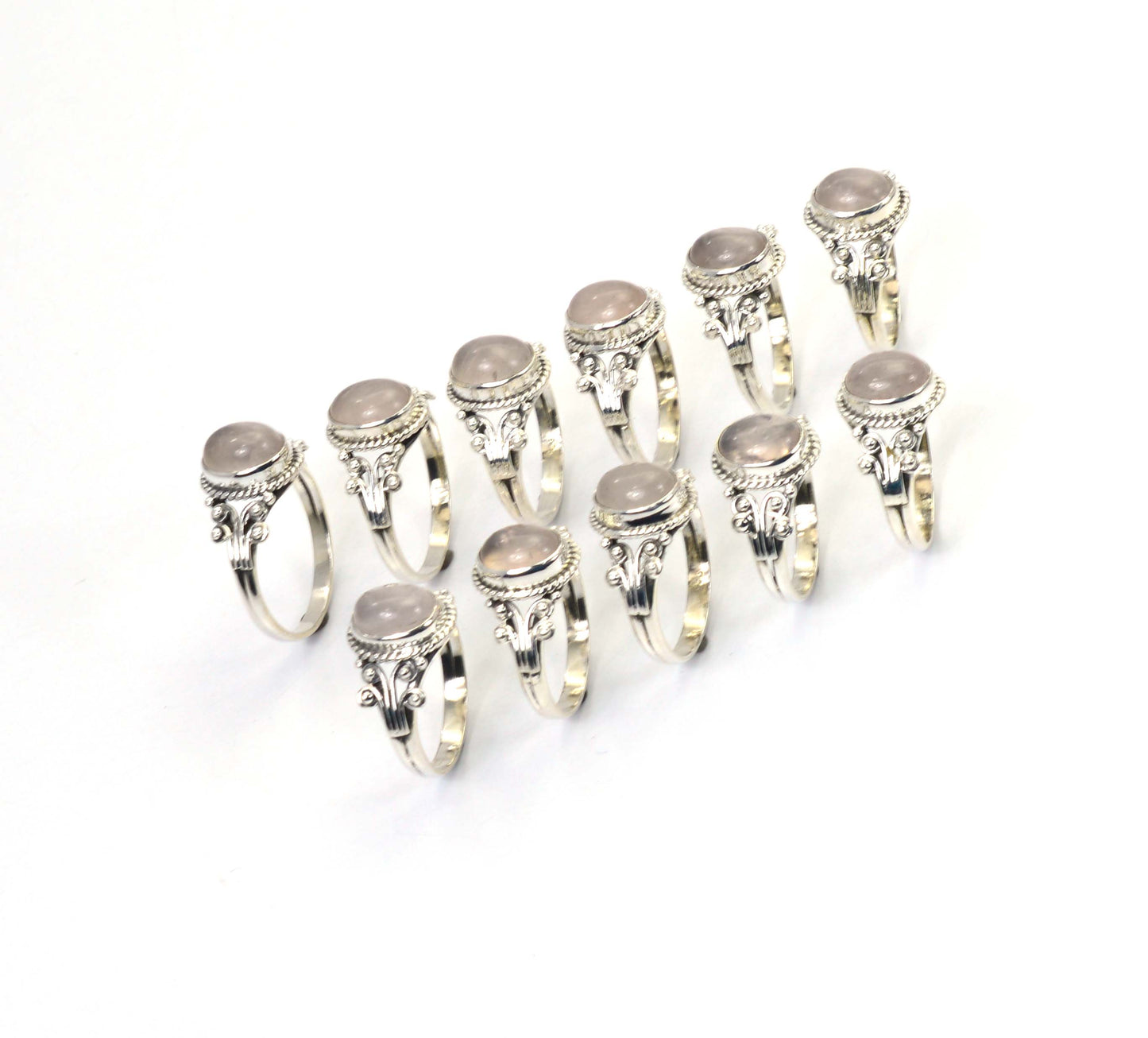 WHOLESALE 11PC 925 SOLID STERLING SILVER PINK ROSE QUARTZ RING LOT