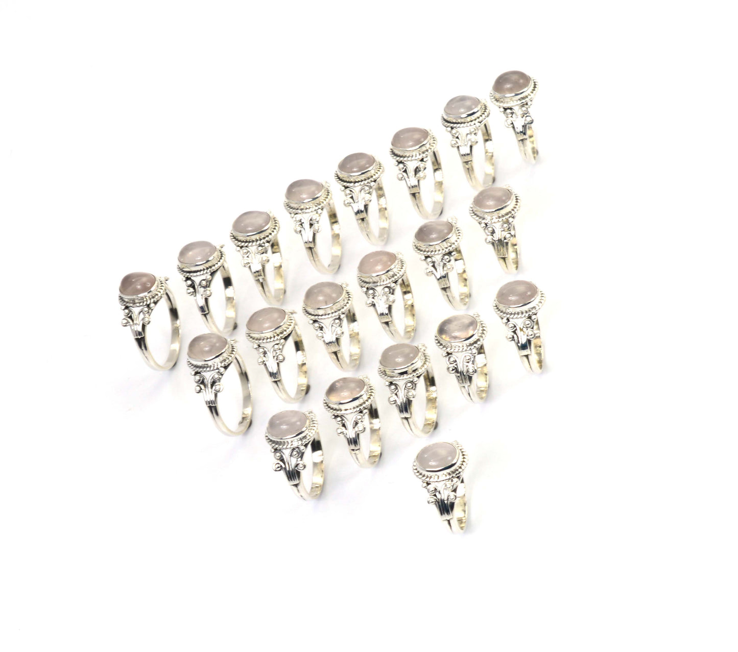WHOLESALE 20PC 925 SOLID STERLING SILVER PINK ROSE QUARTZ RING LOT