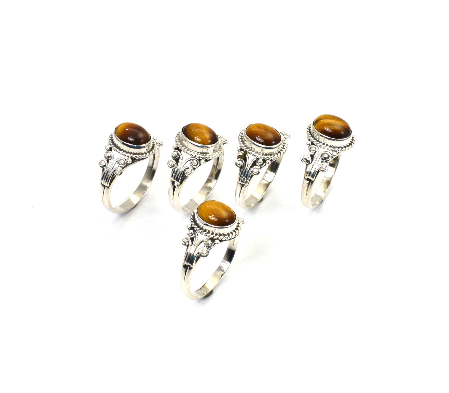WHOLESALE 5PC 925 SOLID STERLING SILVER TIGER EYE RING LOT