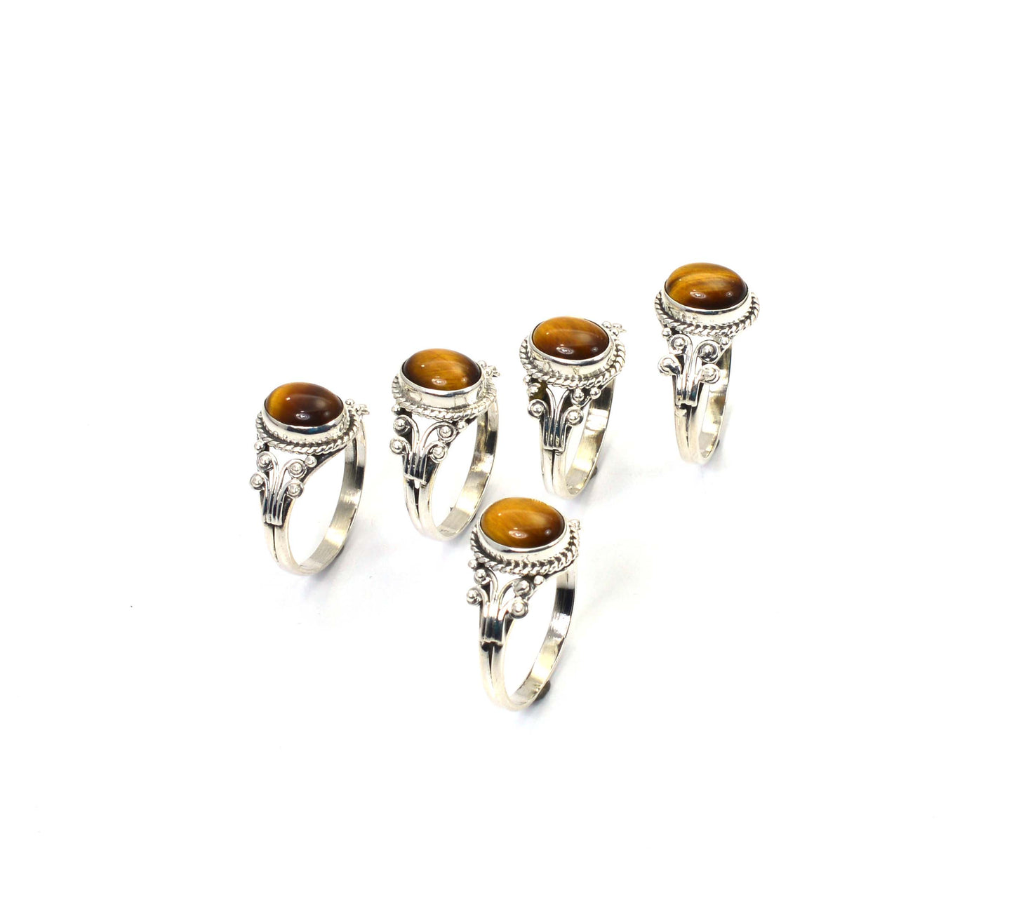 WHOLESALE 5PC 925 SOLID STERLING SILVER TIGER EYE RING LOT