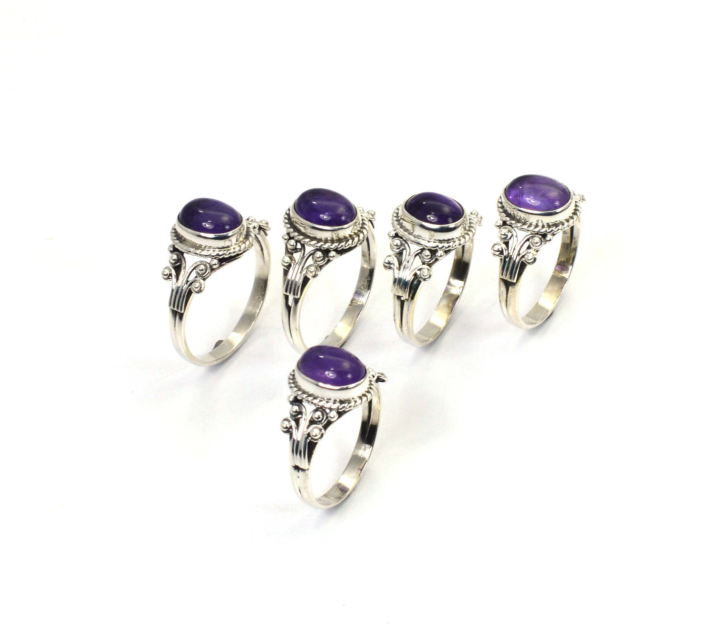 WHOLESALE 5PC 925 SOLID STERLING SILVER PURPLE AMETHYST RING LOT
