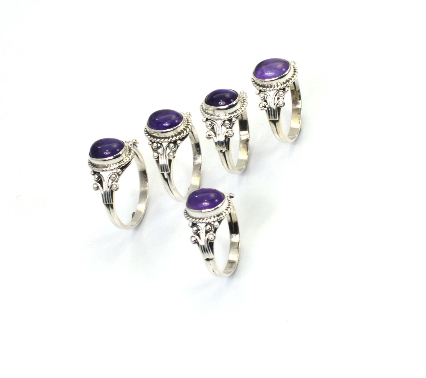 WHOLESALE 5PC 925 SOLID STERLING SILVER PURPLE AMETHYST RING LOT