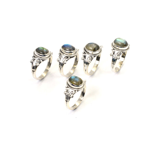 WHOLESALE 5PC 925 SOLID STERLING SILVER LABRADORITE RING LOT