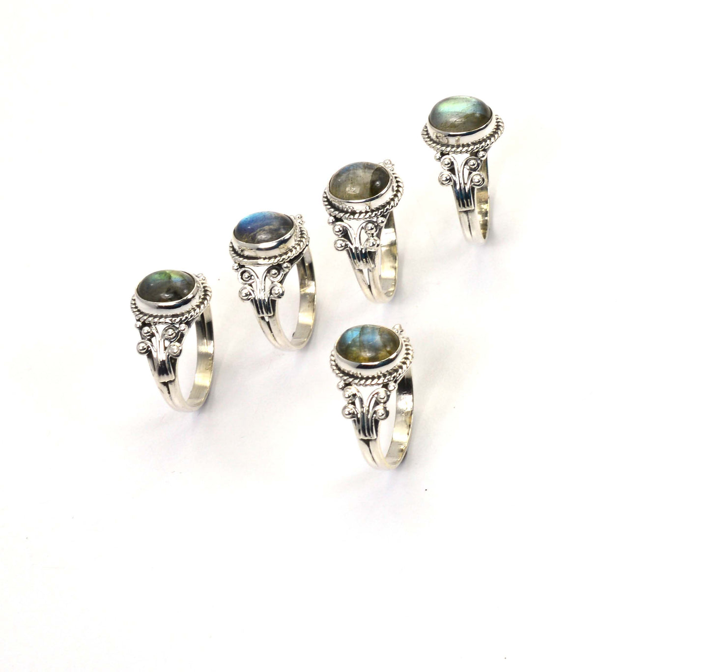 WHOLESALE 5PC 925 SOLID STERLING SILVER LABRADORITE RING LOT